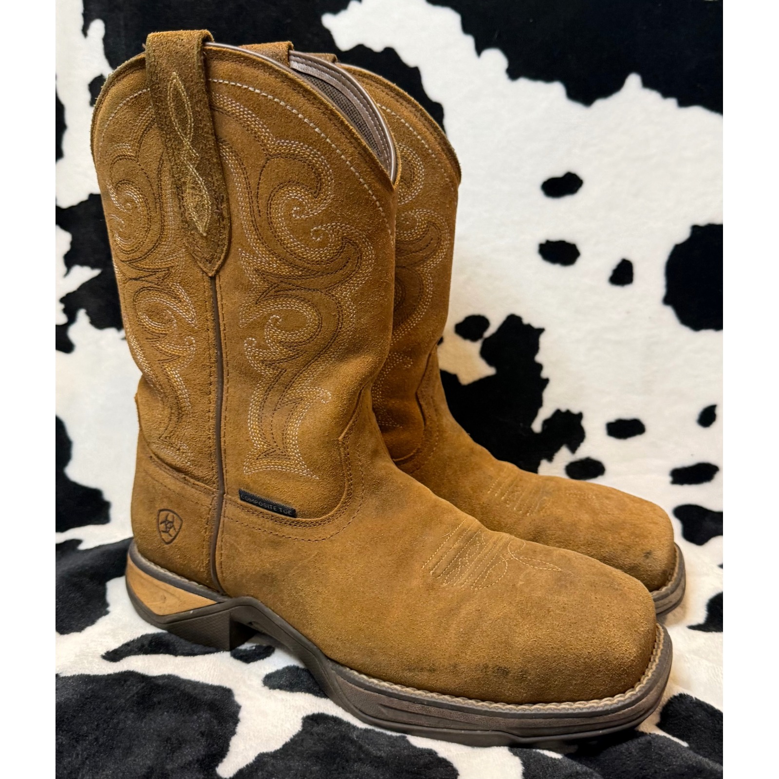 Ariat Anthem Composite Toe Western Work Boots Suede Chipmunk Brown Women's 7